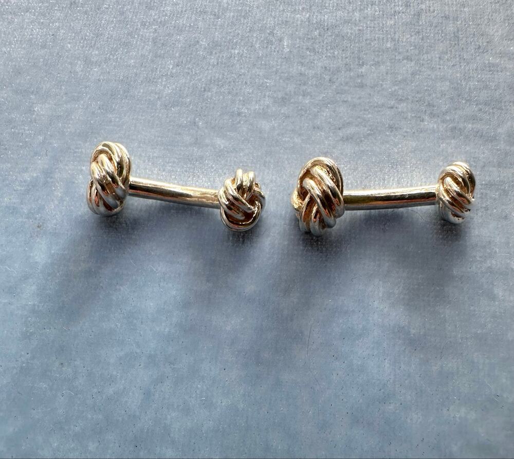 Vintage Sterling Silver Knot Cufflinks Woven Dumbbell Double Sided Mens 925